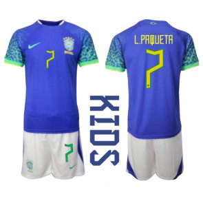 Brazil Lucas Paqueta #7 Replica Away Stadium Kit for Kids World Cup 2022 Short Sleeve (+ pants)
